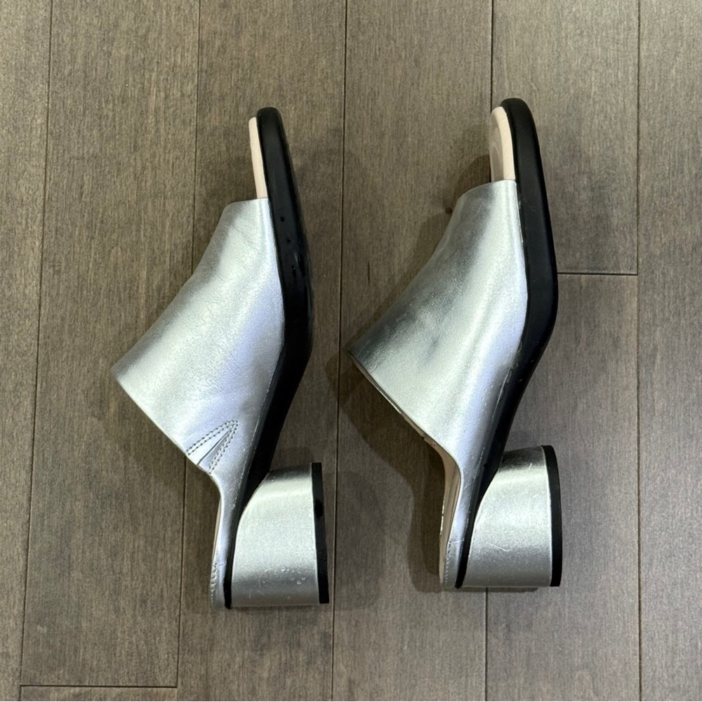 Ecco Metallic Silver Open-Back Block Heel Mules